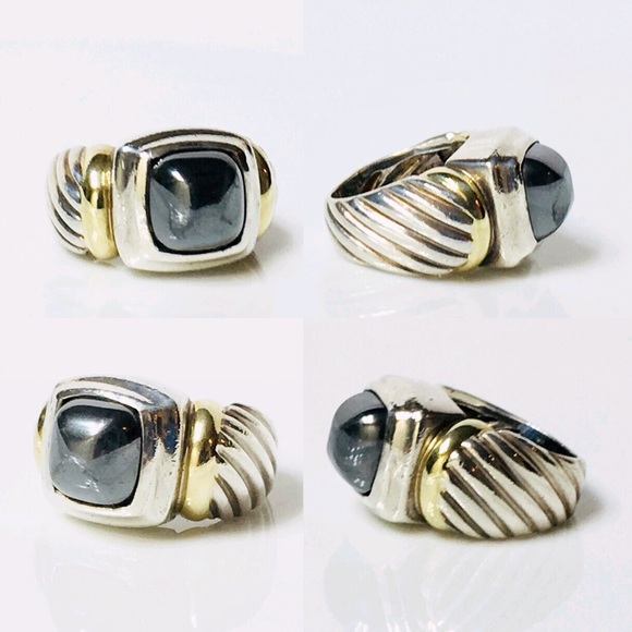 David Yurman Sterling & 14k Gold Hematite Ring - Picture 2 of 7